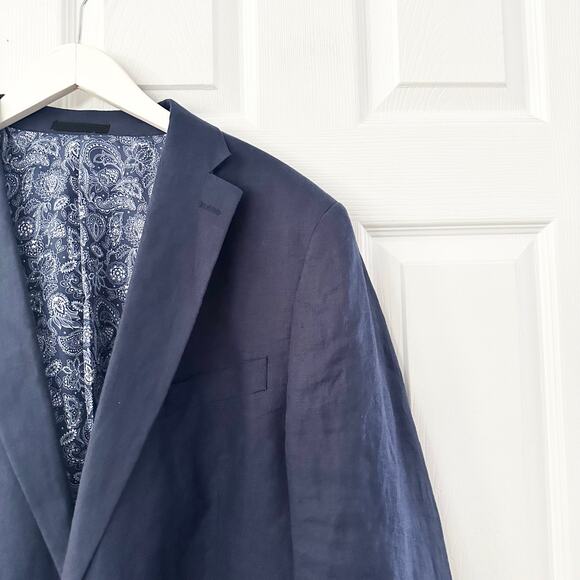Lauren Ralph Lauren Navy Blue Linen Paisley Print Lining Two Button Blazer 46L - Picture 4 of 11